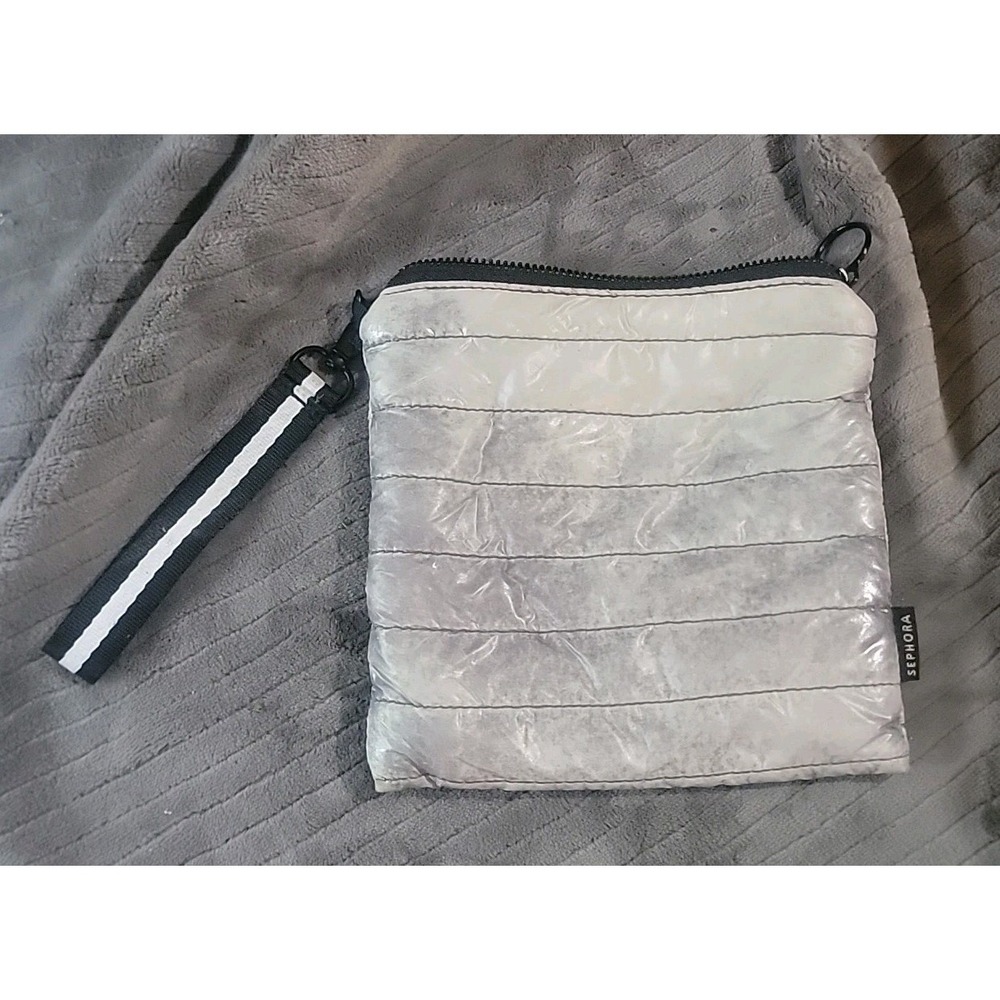 Sephora Quilted Gray Cosmetic Bag Wristlet Makeup Travel Pouch